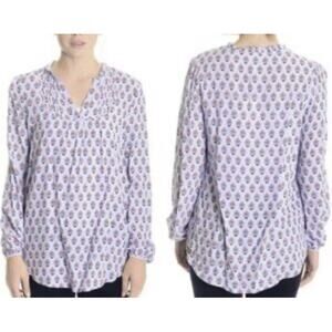 Oliphant Blouse Womens Medium Purple Geometric Print Cotton Tunic Top Boho